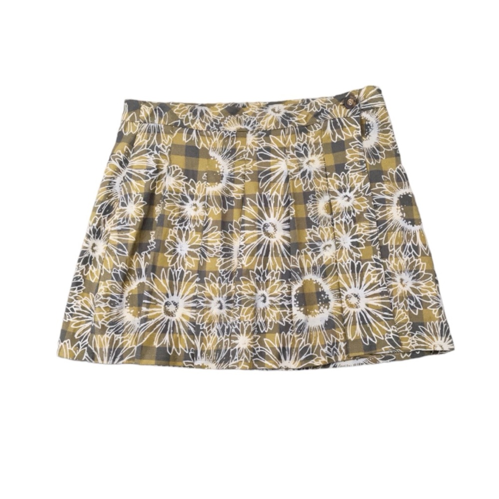 Urban Outfitters Yellow Checkered Pleated Mini Skirt Size Large